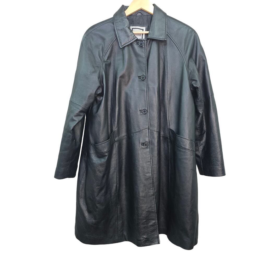 Excelled Collection Genuine Leather Trench Coat Jacket X-Large Punk Grunge VTG
